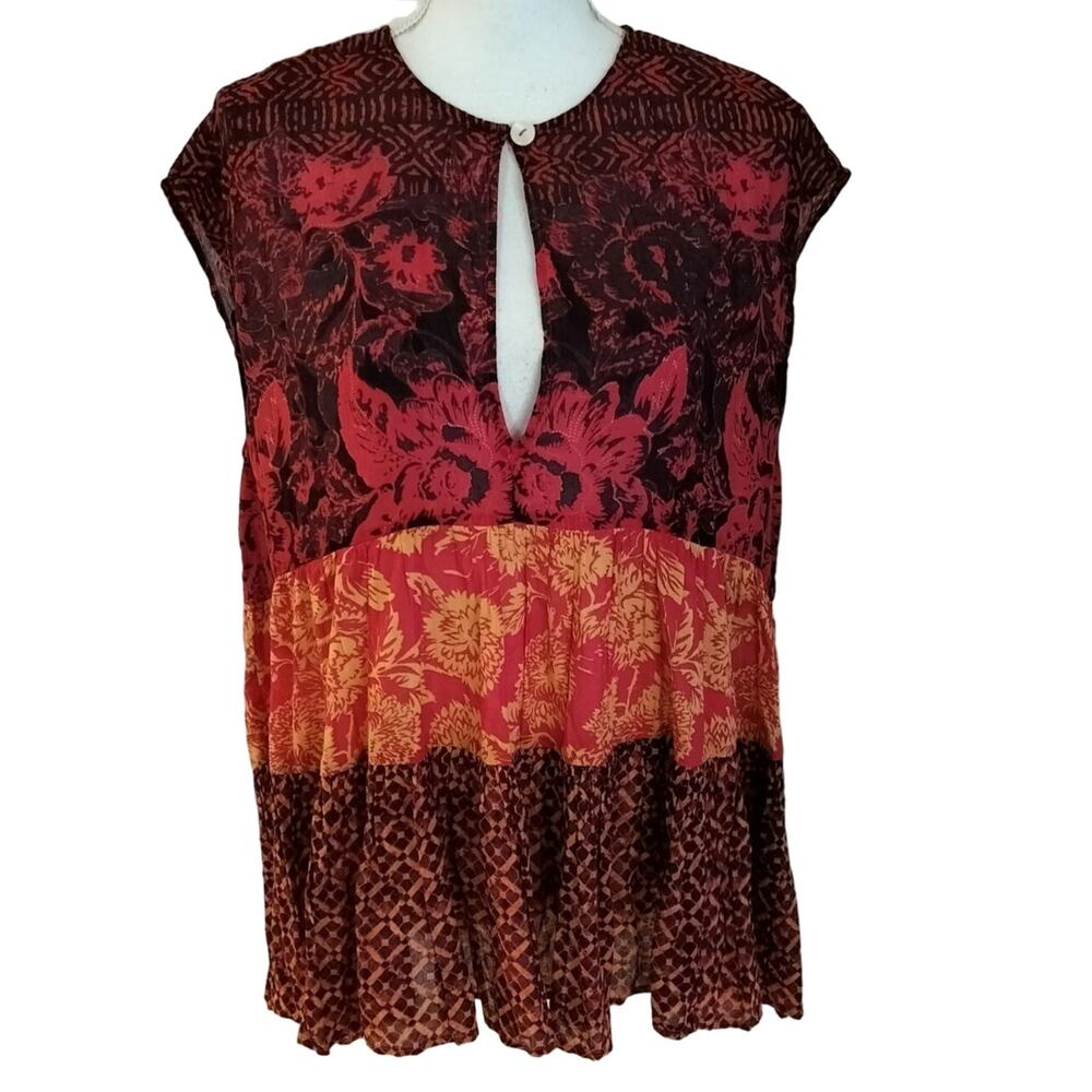 Free People Size XS Gotta Have U Tiered Oversized Tunic Boho Top Mixed Print - Picture 2 of 6